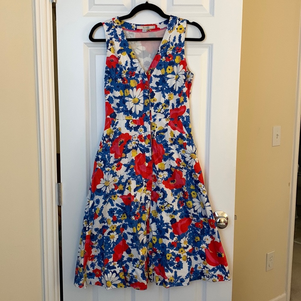 Boden Floral Button-Front Dress in Blue, Red, White, Yellow